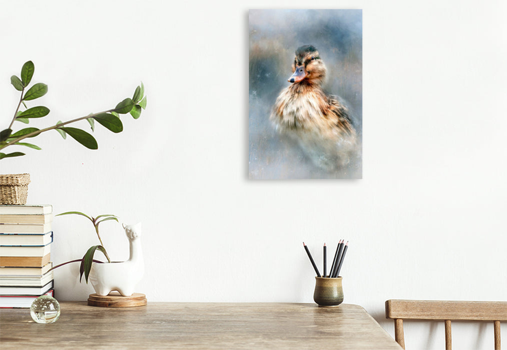 Premium Textil-Leinwand Ente, ein leiser Moment am Wasser