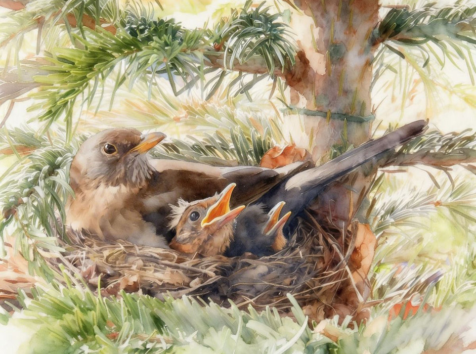Amsel mit Nachwuchs - CALVENDO Foto-Puzzle'