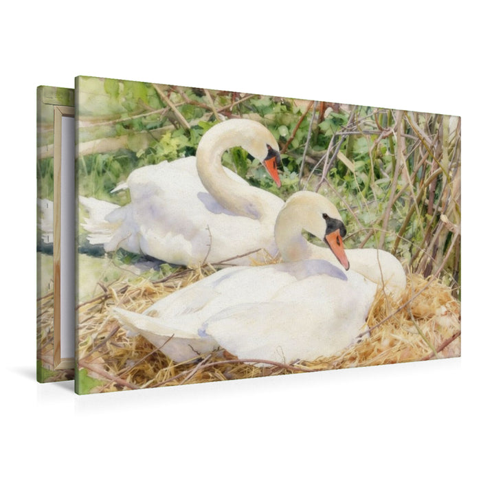 Premium Textil-Leinwand Schwäne auf ihrem Nest