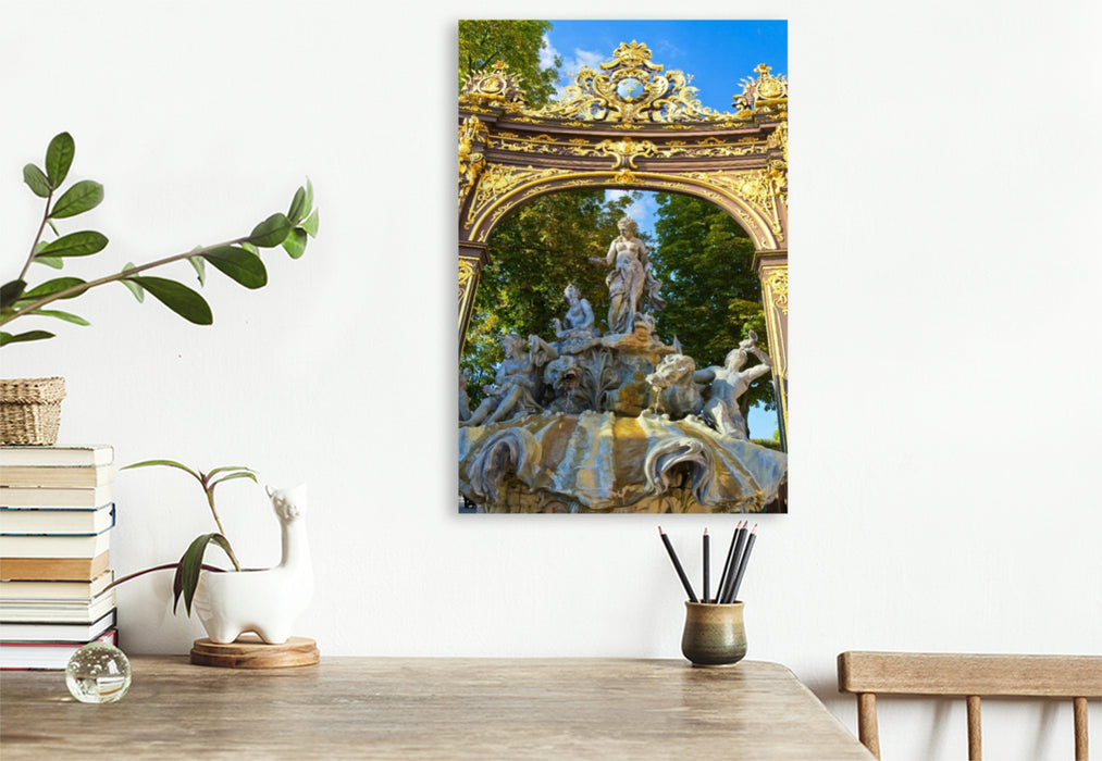 Premium Textil-Leinwand Neptunbrunnen auf der Place Stanislas, Nancy