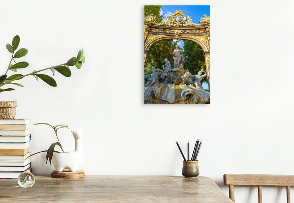 Premium Textil-Leinwand Neptunbrunnen auf der Place Stanislas, Nancy