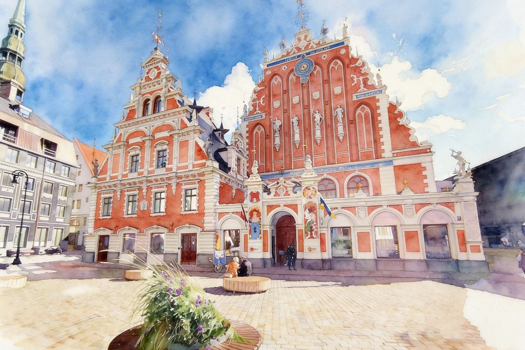 Premium Textil-Leinwand Schwarzhäupterhaus in Riga