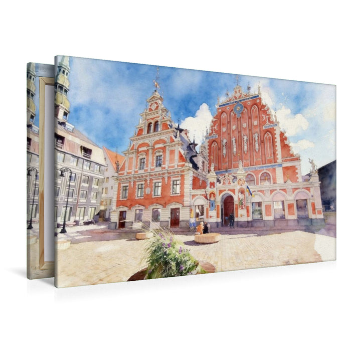 Premium Textil-Leinwand Schwarzhäupterhaus in Riga