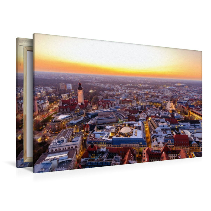 Premium Textil-Leinwand Sonnenuntergang über Leipzig