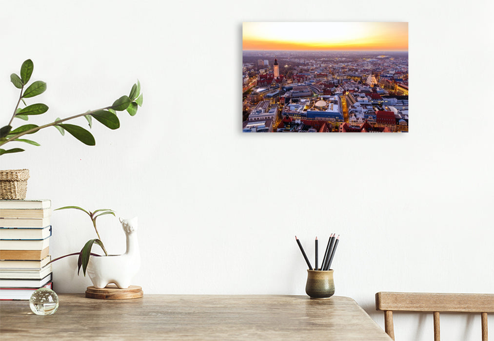 Premium Textil-Leinwand Sonnenuntergang über Leipzig