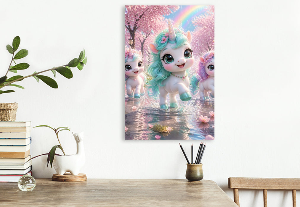 Premium Textil-Leinwand Regenbogen im Blütenschauer