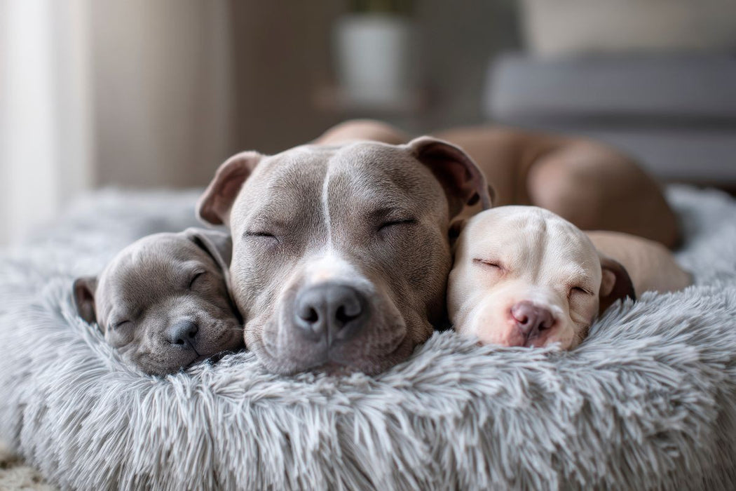 Premium Textil-Leinwand Pitbull - Familienglück