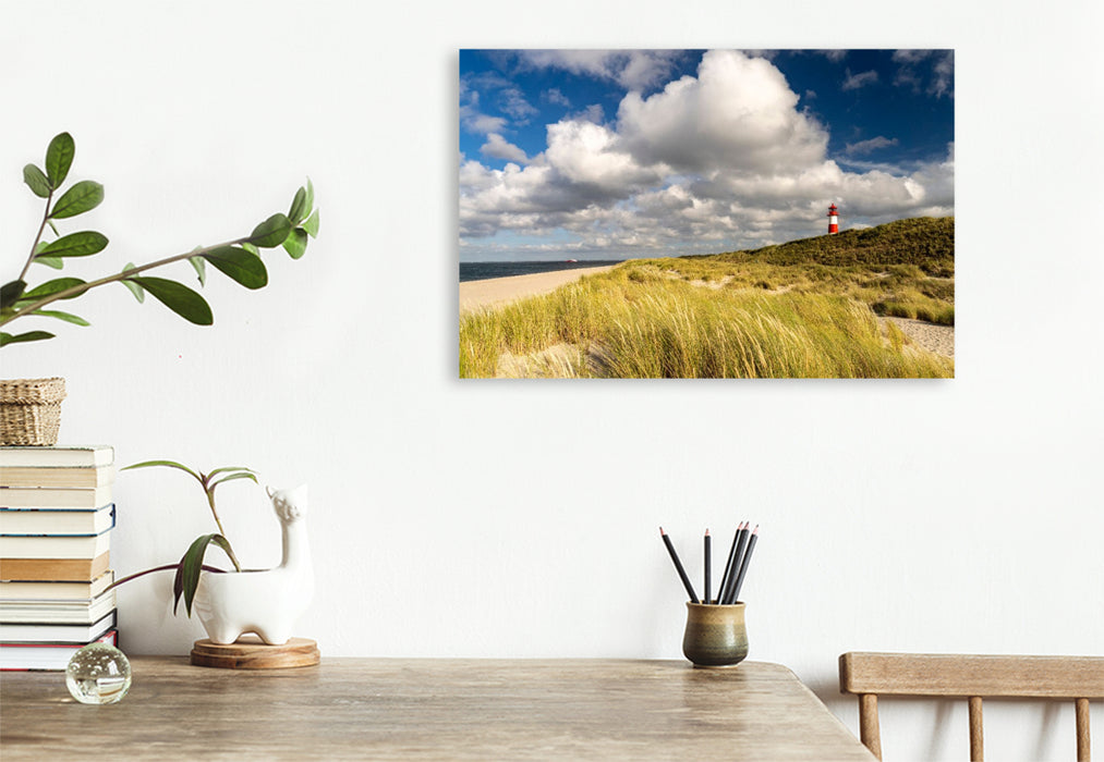 Premium Textil-Leinwand Leuchtturm List auf Sylt