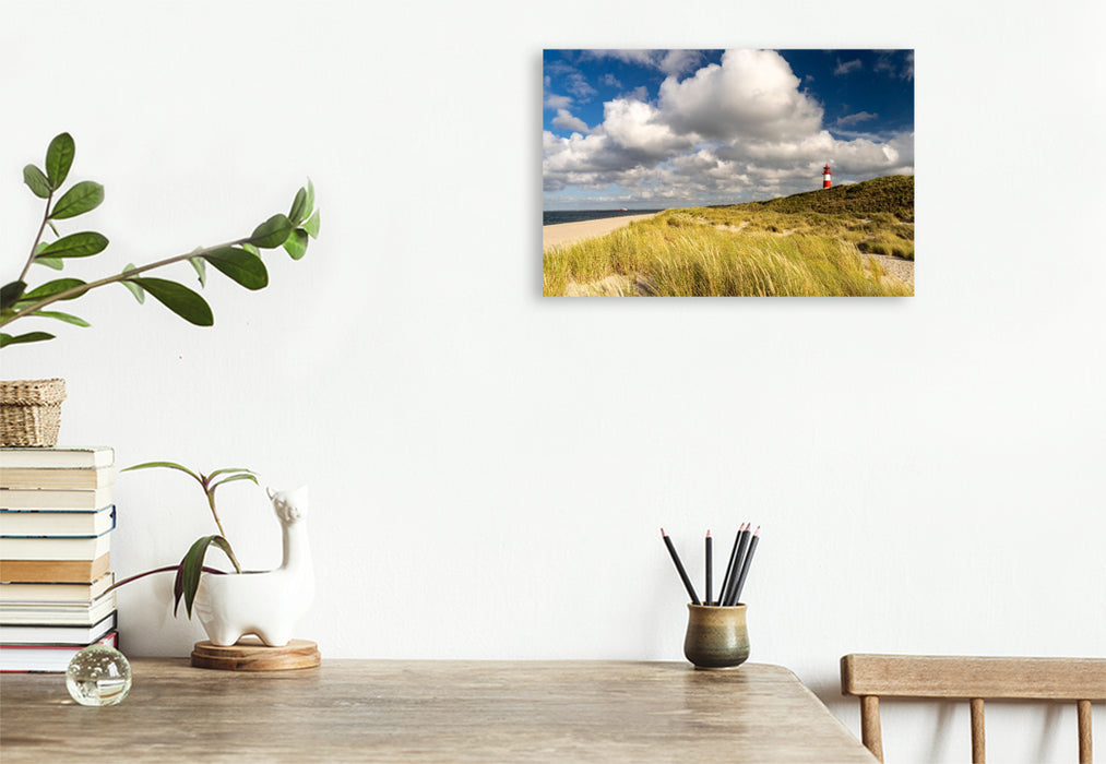 Premium Textil-Leinwand Leuchtturm List auf Sylt