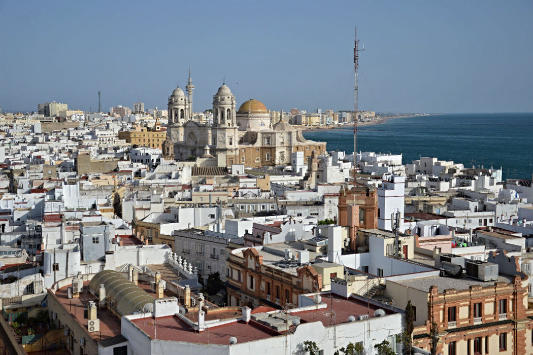 Premium Textil-Leinwand Stadtpanorama Cadiz
