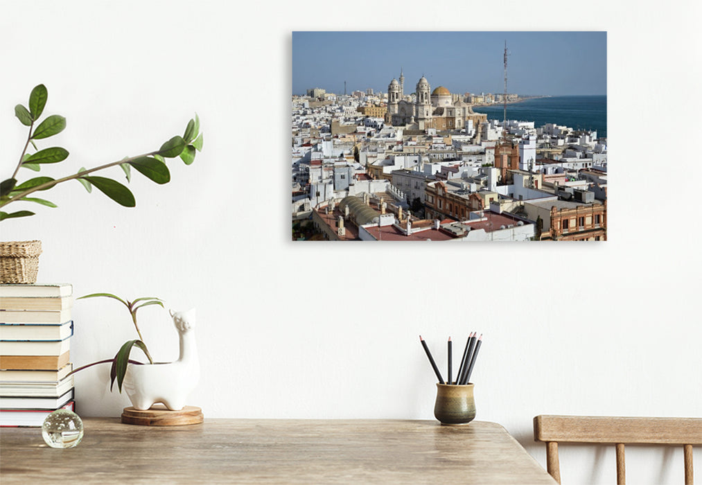 Premium Textil-Leinwand Stadtpanorama Cadiz