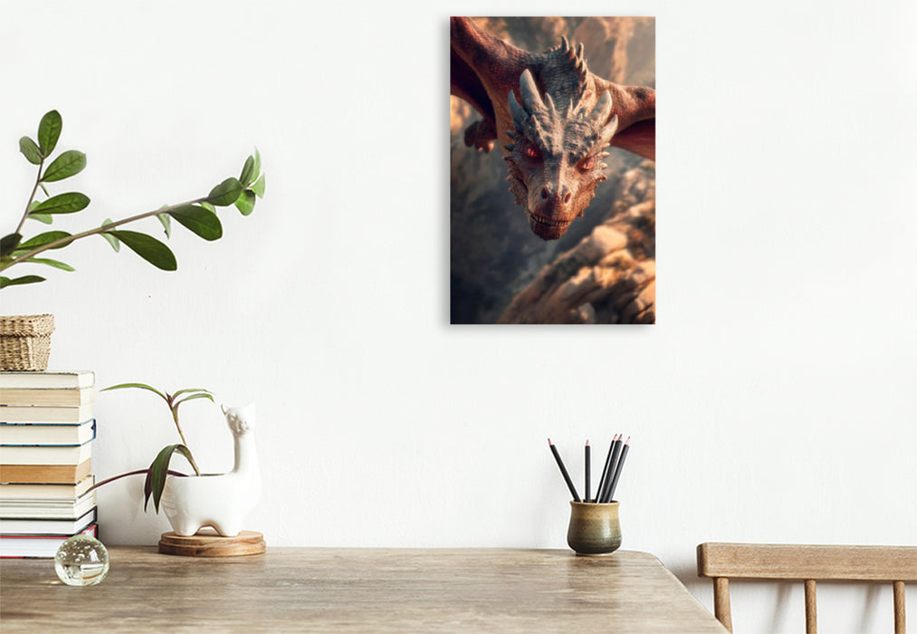 Premium Textil-Leinwand Drachen - Herrscher der Lüfte