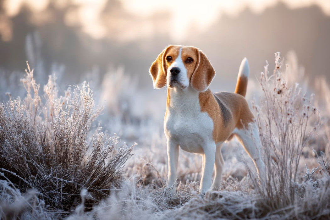 Premium Textil-Leinwand Beagle - Ein Hauch von Winter