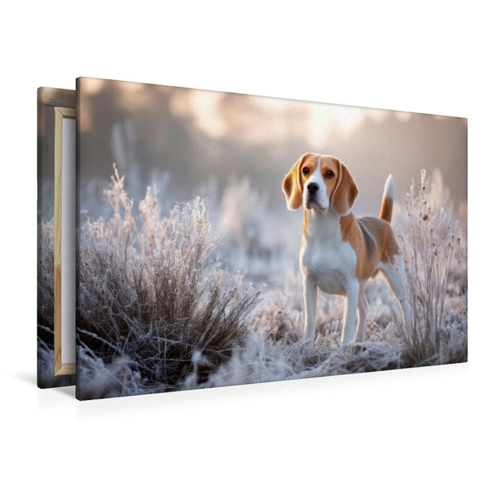 Premium Textil-Leinwand Beagle - Ein Hauch von Winter