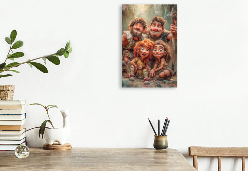 Premium Textil-Leinwand Steinzeitkarikaturen