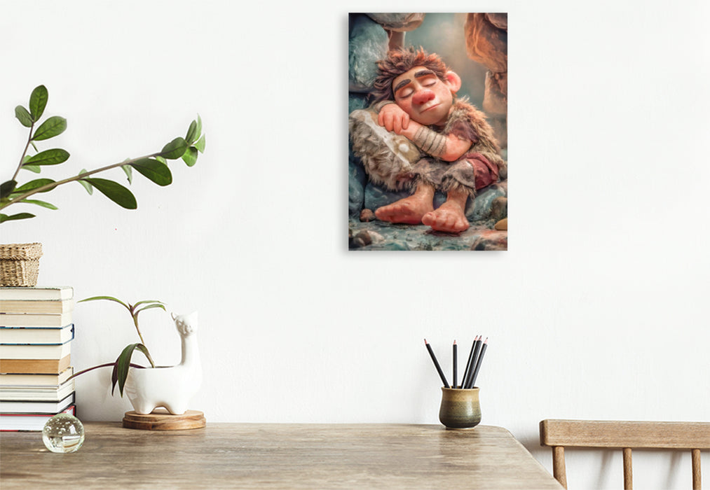 Premium Textil-Leinwand Steinzeitkarikaturen