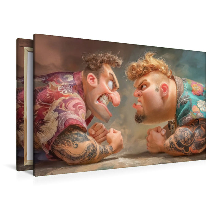 Premium Textil-Leinwand Sumoringer Karikaturen