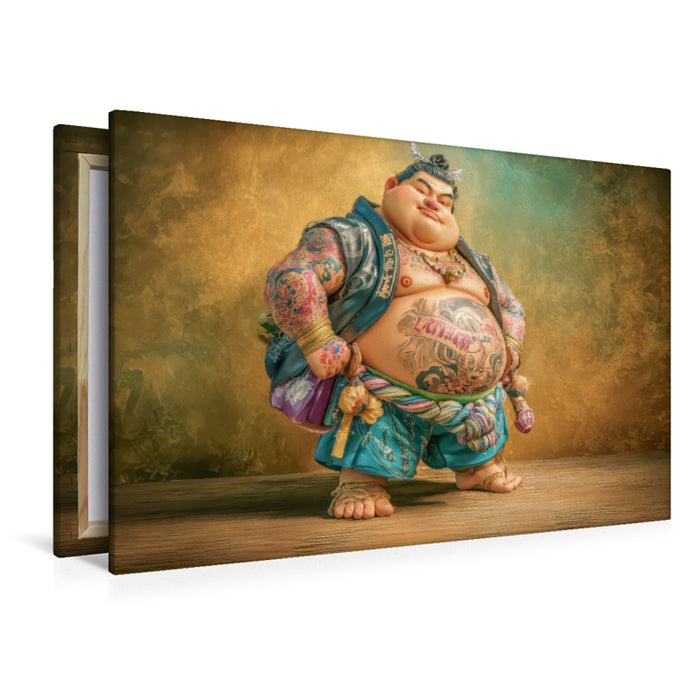 Premium Textil-Leinwand Sumoringer Karikaturen