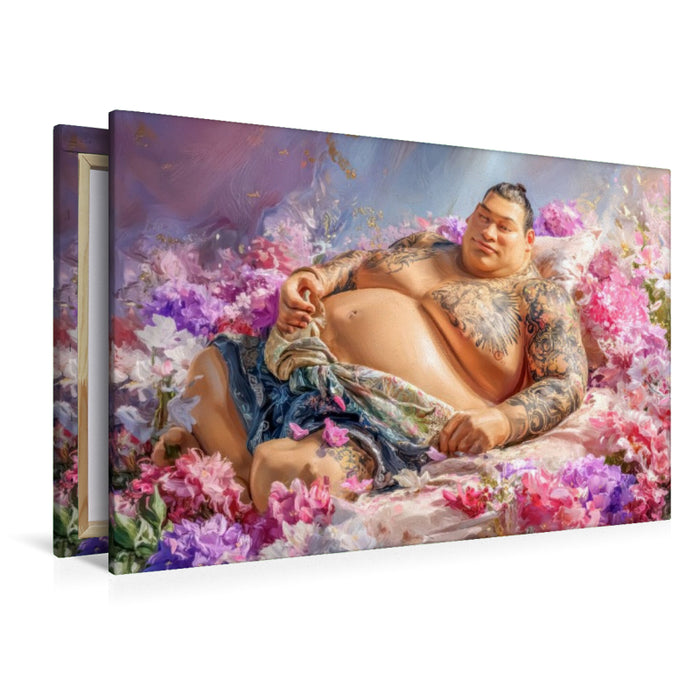 Premium Textil-Leinwand Sumoringer Karikaturen