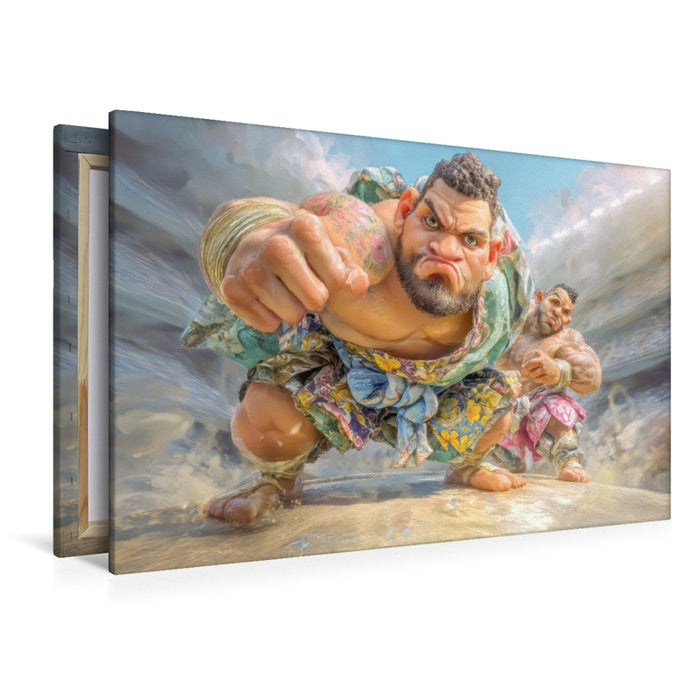 Premium Textil-Leinwand Sumoringer Karikaturen