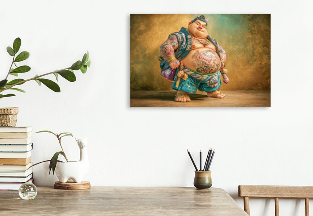Premium Textil-Leinwand Sumoringer Karikaturen