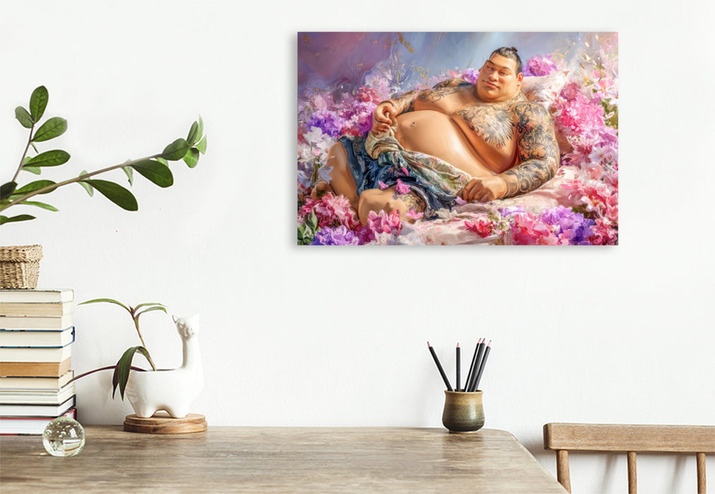 Premium Textil-Leinwand Sumoringer Karikaturen