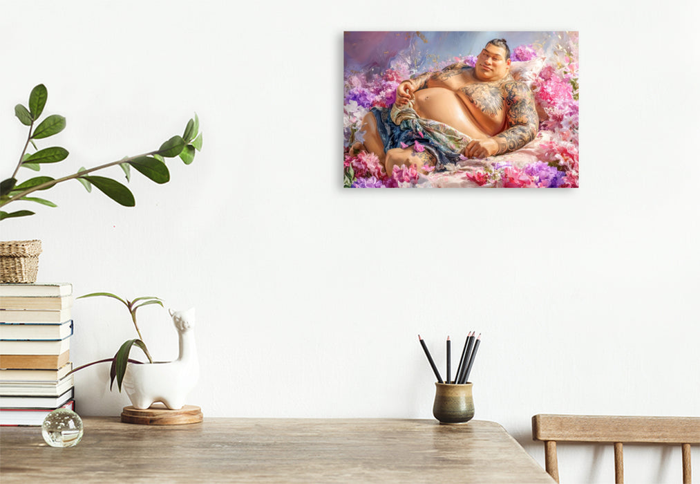 Premium Textil-Leinwand Sumoringer Karikaturen