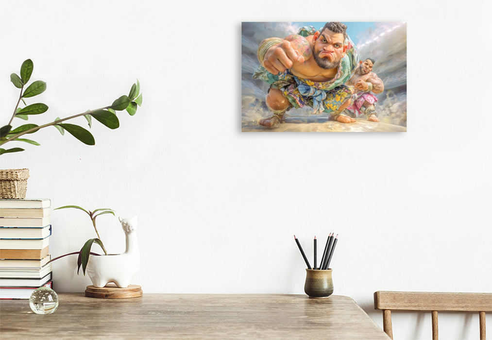Premium Textil-Leinwand Sumoringer Karikaturen