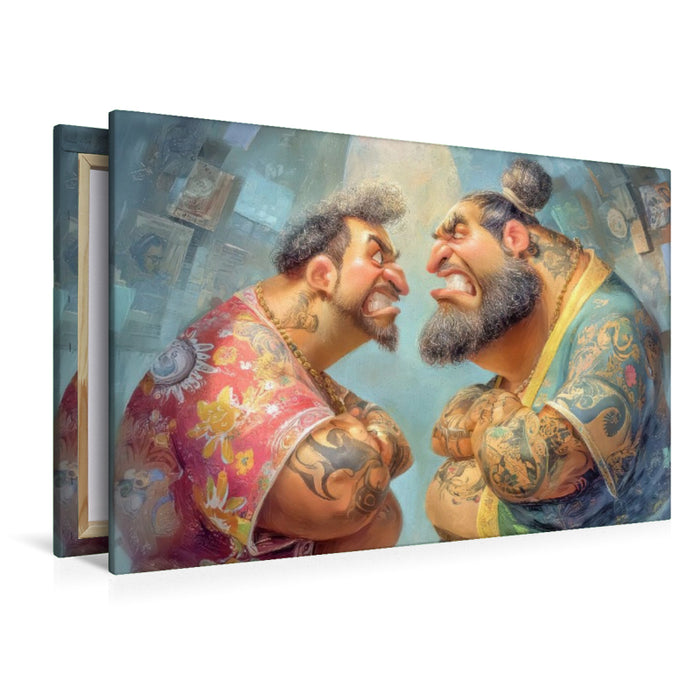 Premium Textil-Leinwand Sumoringer Karikaturen