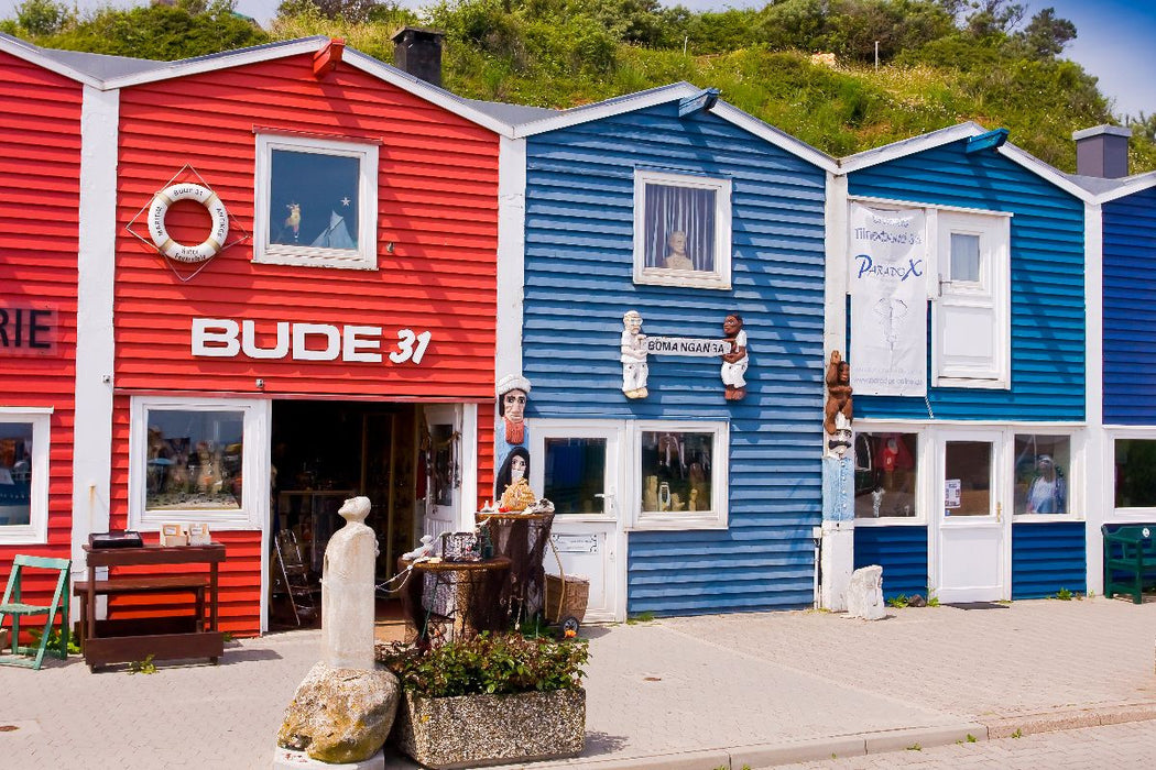 Premium Textil-Leinwand Die Hummerbuden auf Helgoland