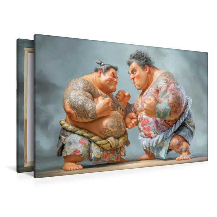 Premium Textil-Leinwand Sumoringer Karikaturen