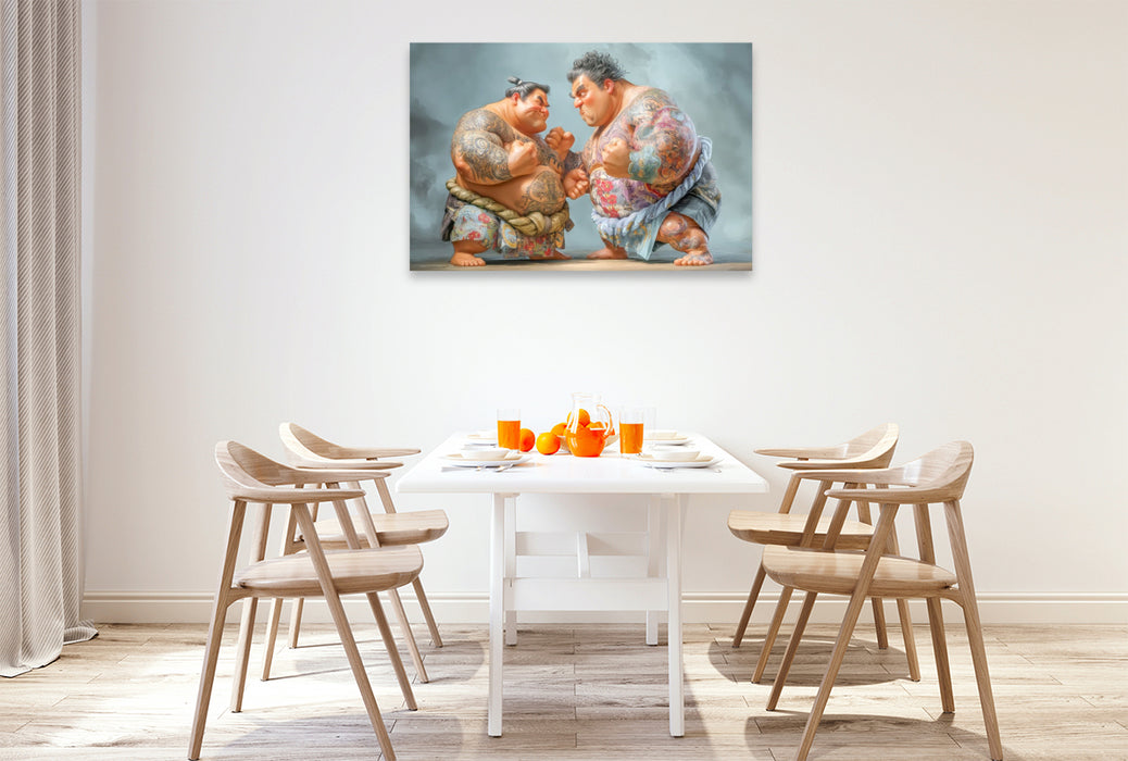 Premium Textil-Leinwand Sumoringer Karikaturen