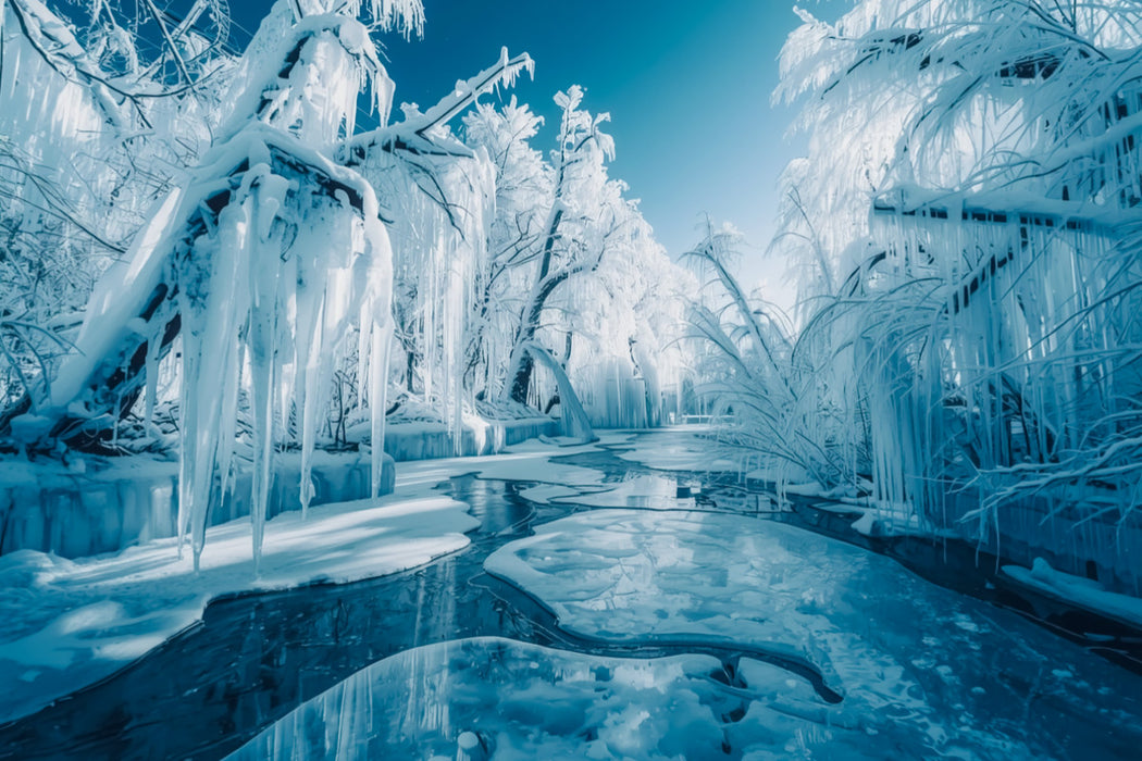 Premium Textil-Leinwand Gefrorene Welt – Eissturm und Kälte