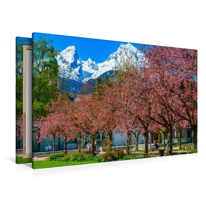 Premium Textil-Leinwand Kirschblüte im Berchtesgadener Kurgarten