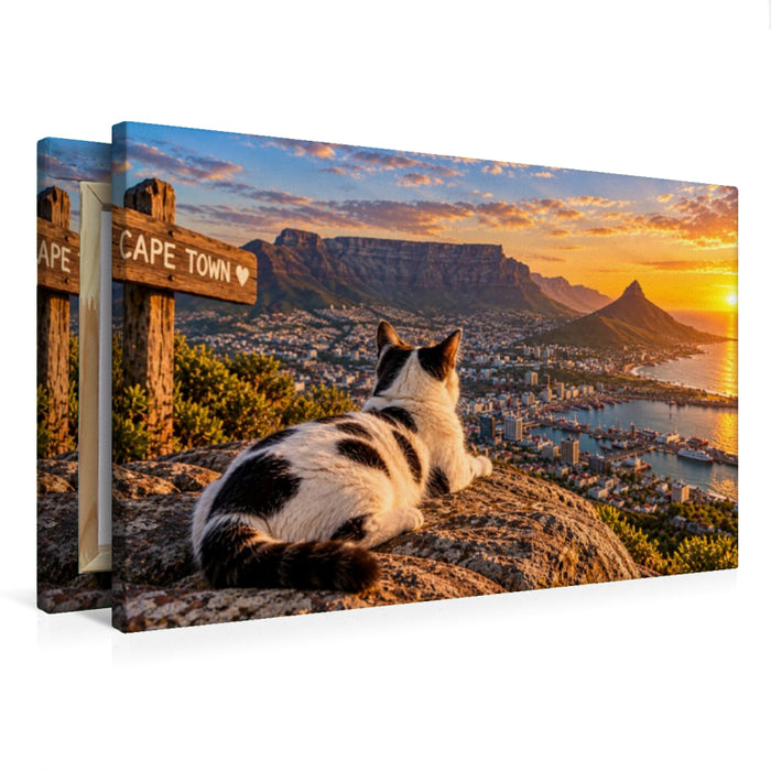 Premium Textil-Leinwand Eine Katze in Kapstadt