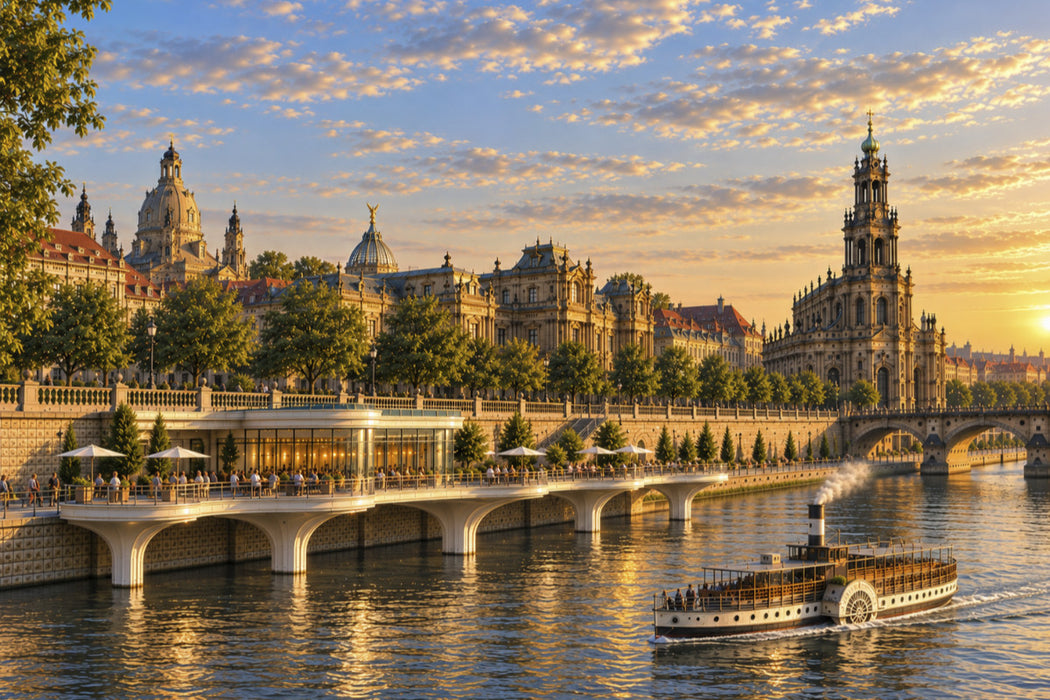 Premium Textil-Leinwand Dresden - Die Terrasse über der Elbe