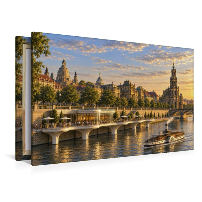 Premium Textil-Leinwand Dresden - Die Terrasse über der Elbe
