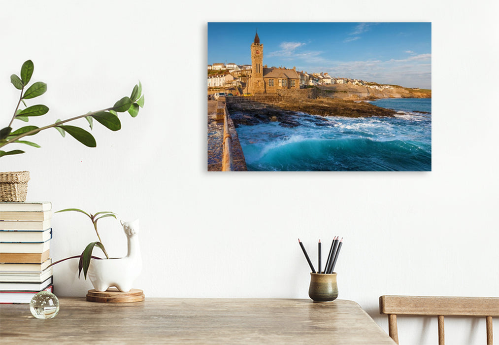 Premium Textil-Leinwand Kirche am Kai in Porthleven, Cornwall, England