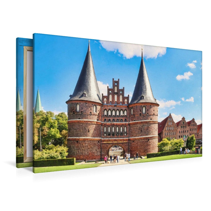 Premium Textil-Leinwand Das Holstentor in Lübeck