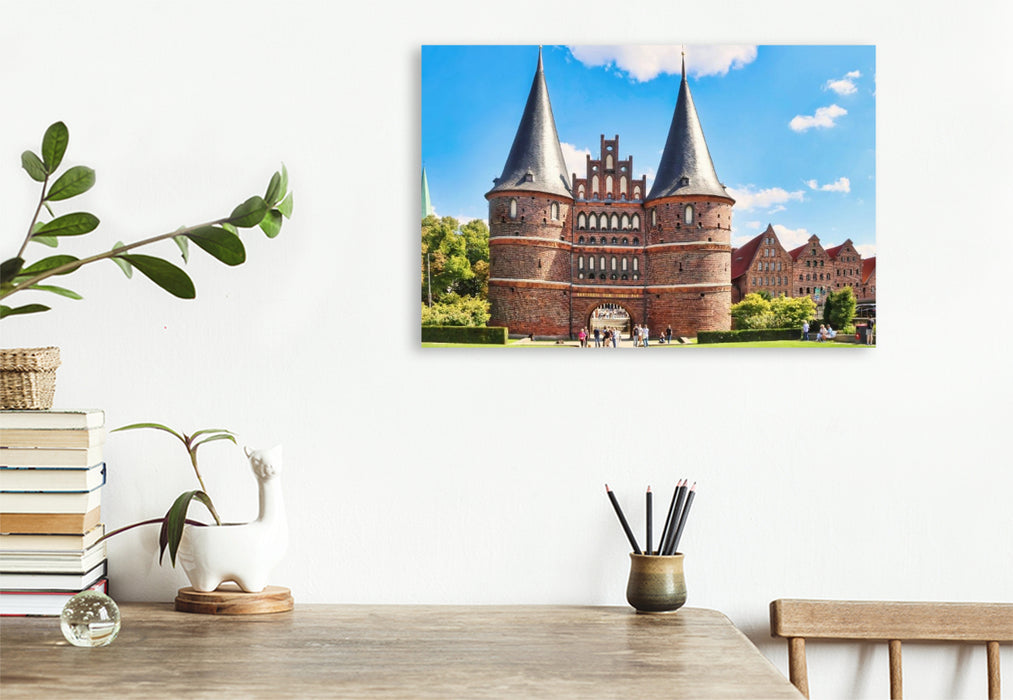 Premium Textil-Leinwand Das Holstentor in Lübeck