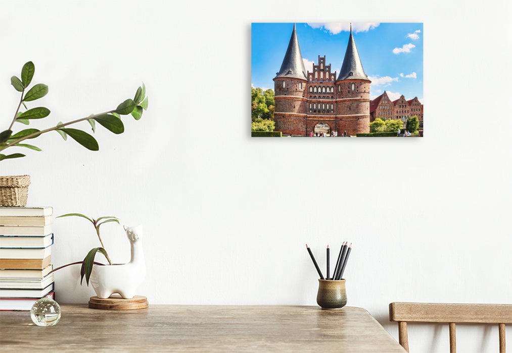 Premium Textil-Leinwand Das Holstentor in Lübeck