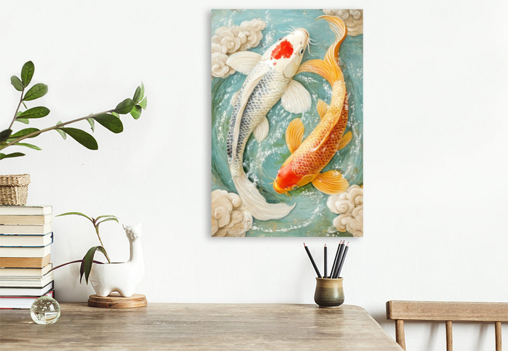Premium Textil-Leinwand Kois in Illustrationen