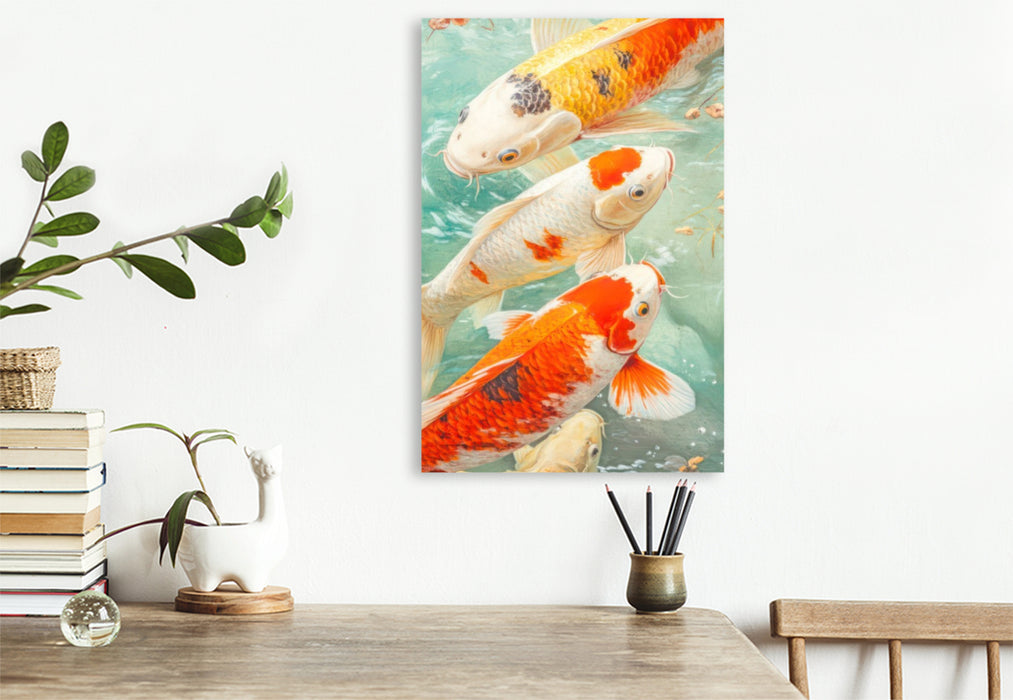 Premium Textil-Leinwand Kois in Illustrationen