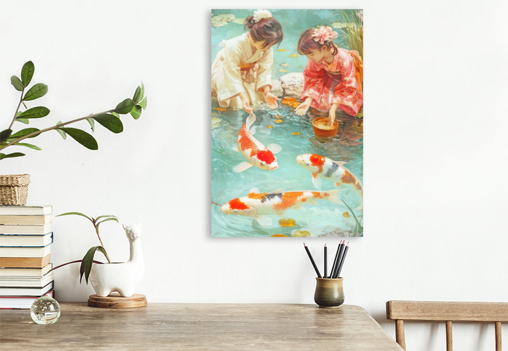 Premium Textil-Leinwand Kois in Illustrationen