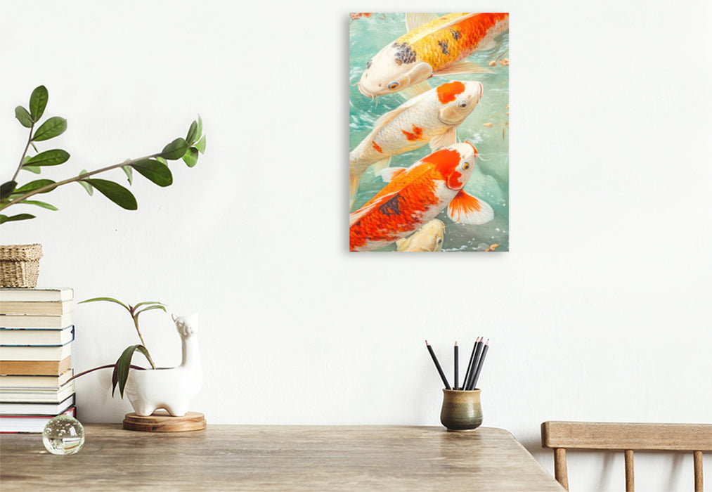 Premium Textil-Leinwand Kois in Illustrationen