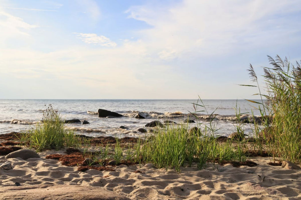 Premium Textil-Leinwand Idyllischer Strand Steinbeck