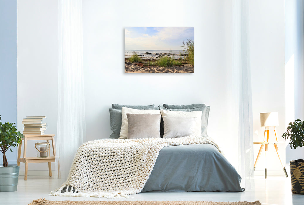 Premium Textil-Leinwand Idyllischer Strand Steinbeck