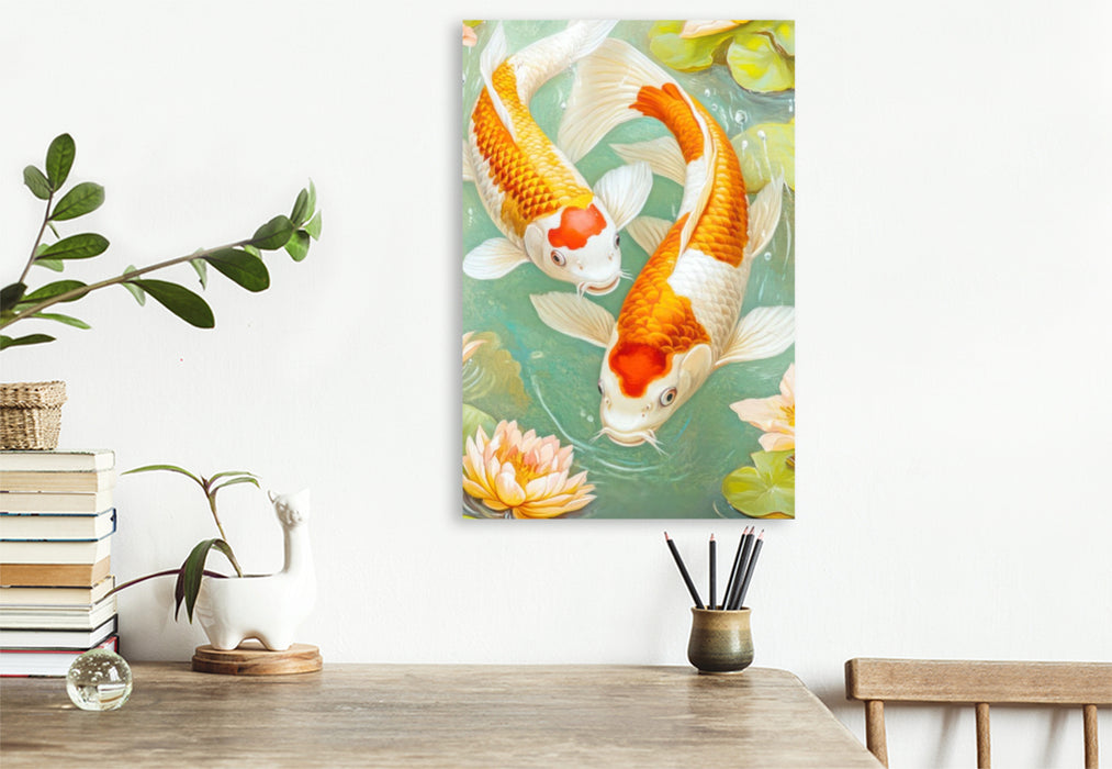 Premium Textil-Leinwand Kois in Illustrationen