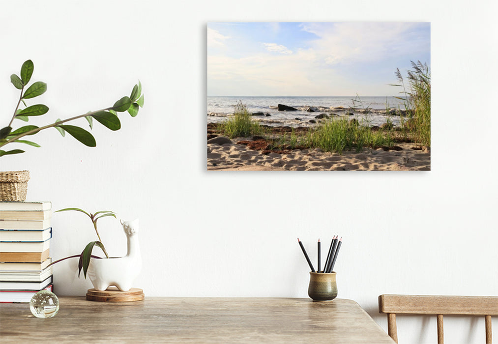 Premium Textil-Leinwand Idyllischer Strand Steinbeck