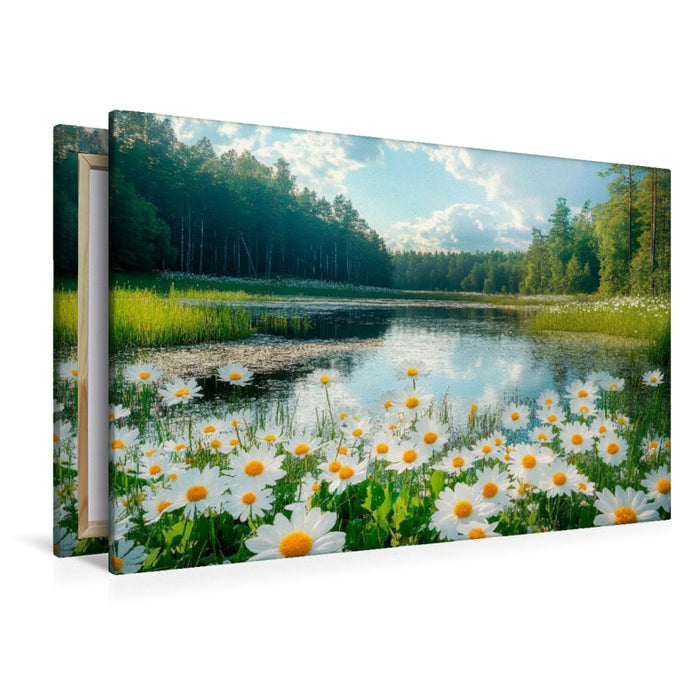 Premium Textil-Leinwand Blütenglück am See